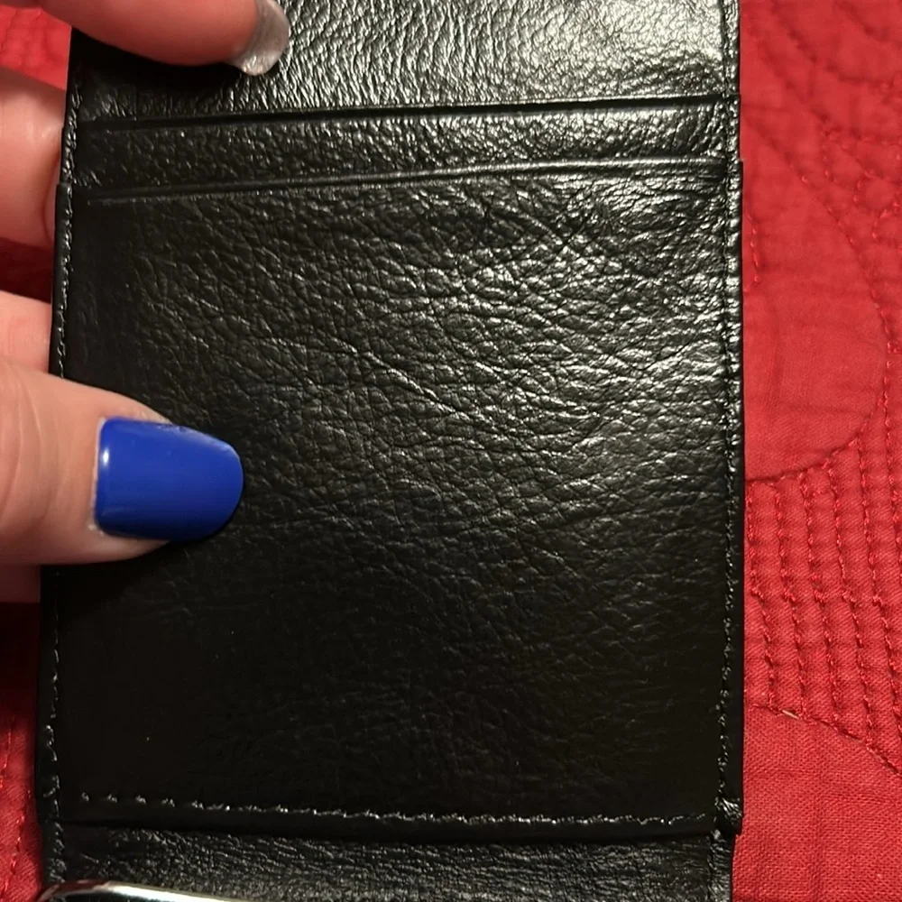 Black leather money clip wallet